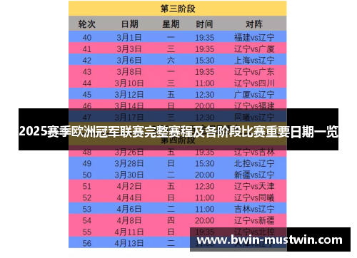 2025赛季欧洲冠军联赛完整赛程及各阶段比赛重要日期一览